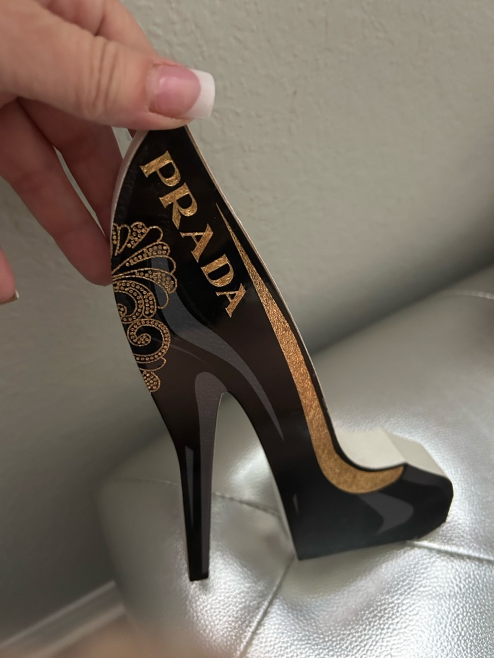 Black with Gold Accents High Heel Decorative Shoe